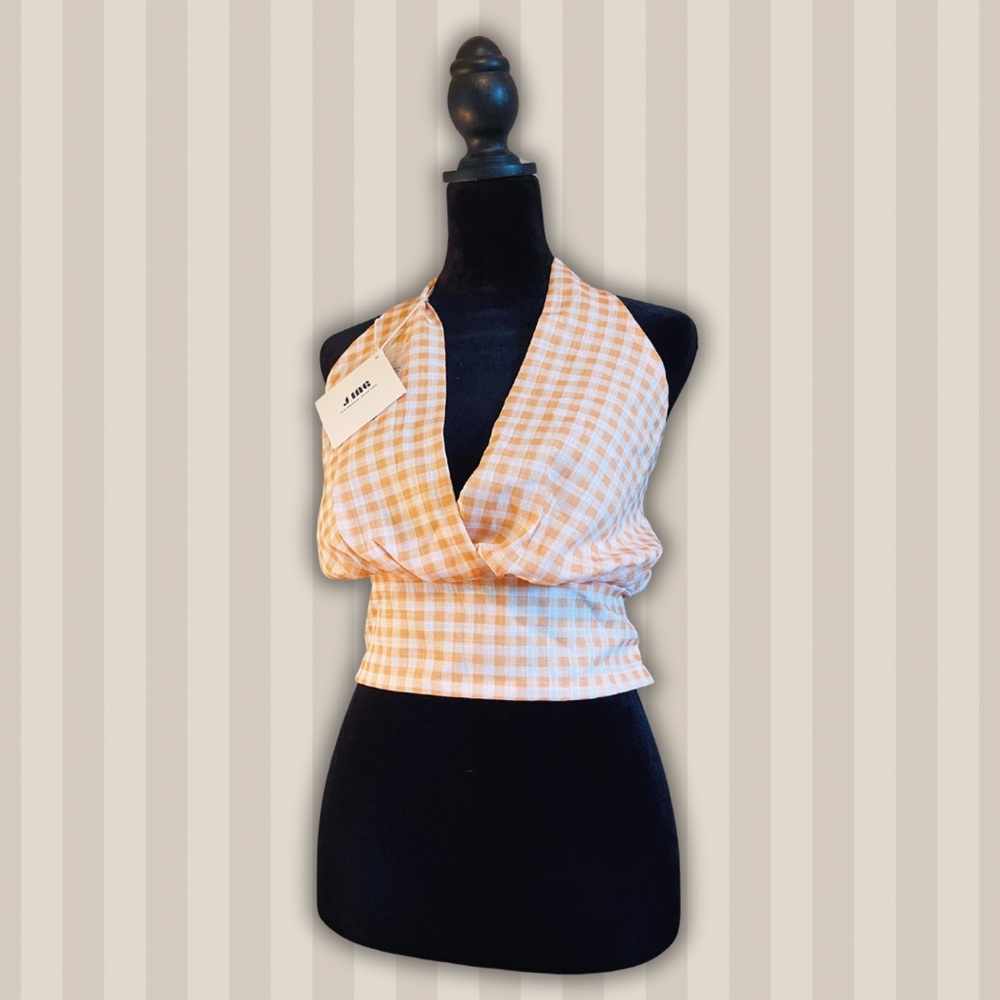J. ING Yellow Checkered Halter Top (NWT)
